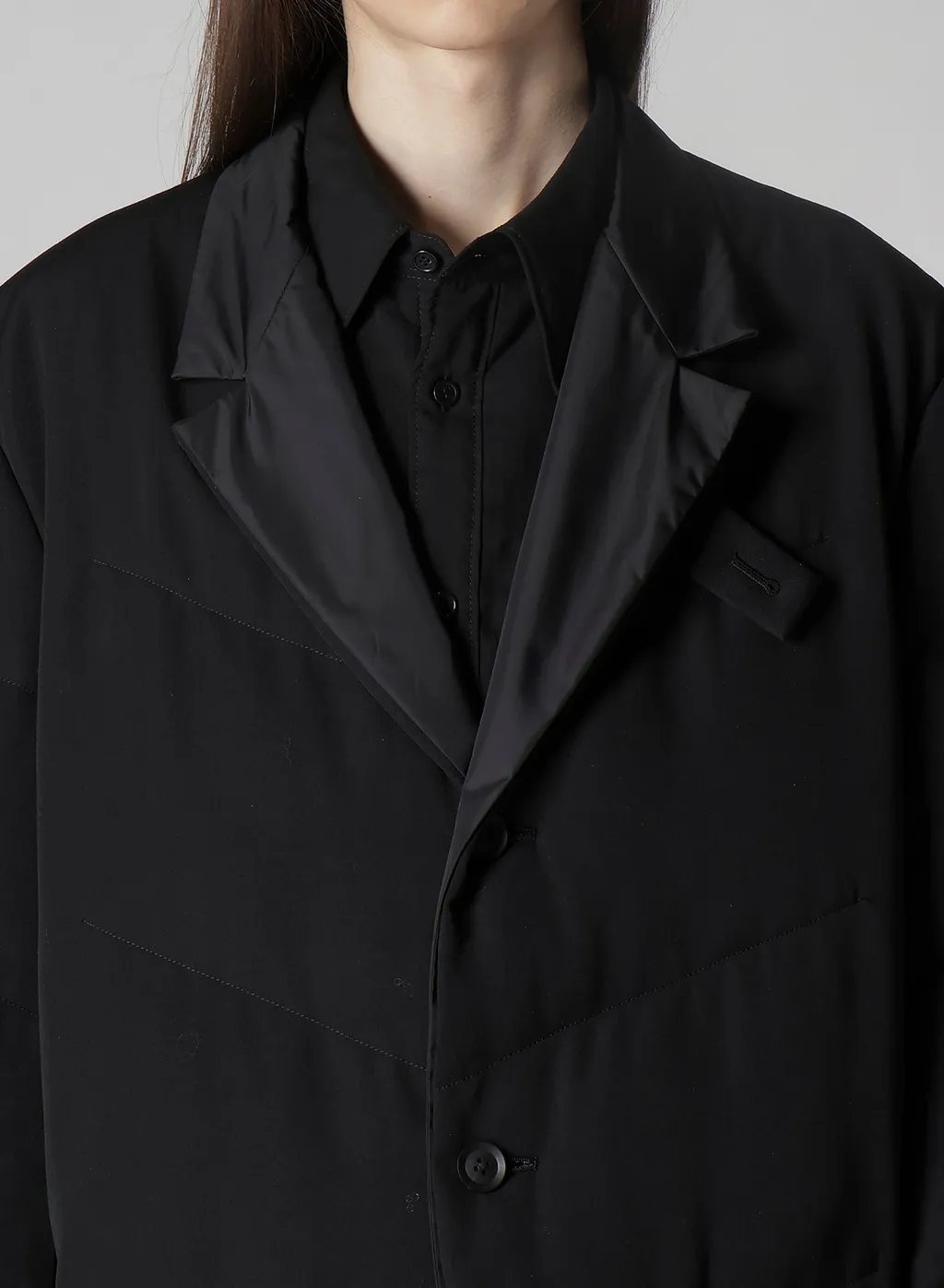 Wool Gabardine 3Buttons Diagonal Padded Long Jacket