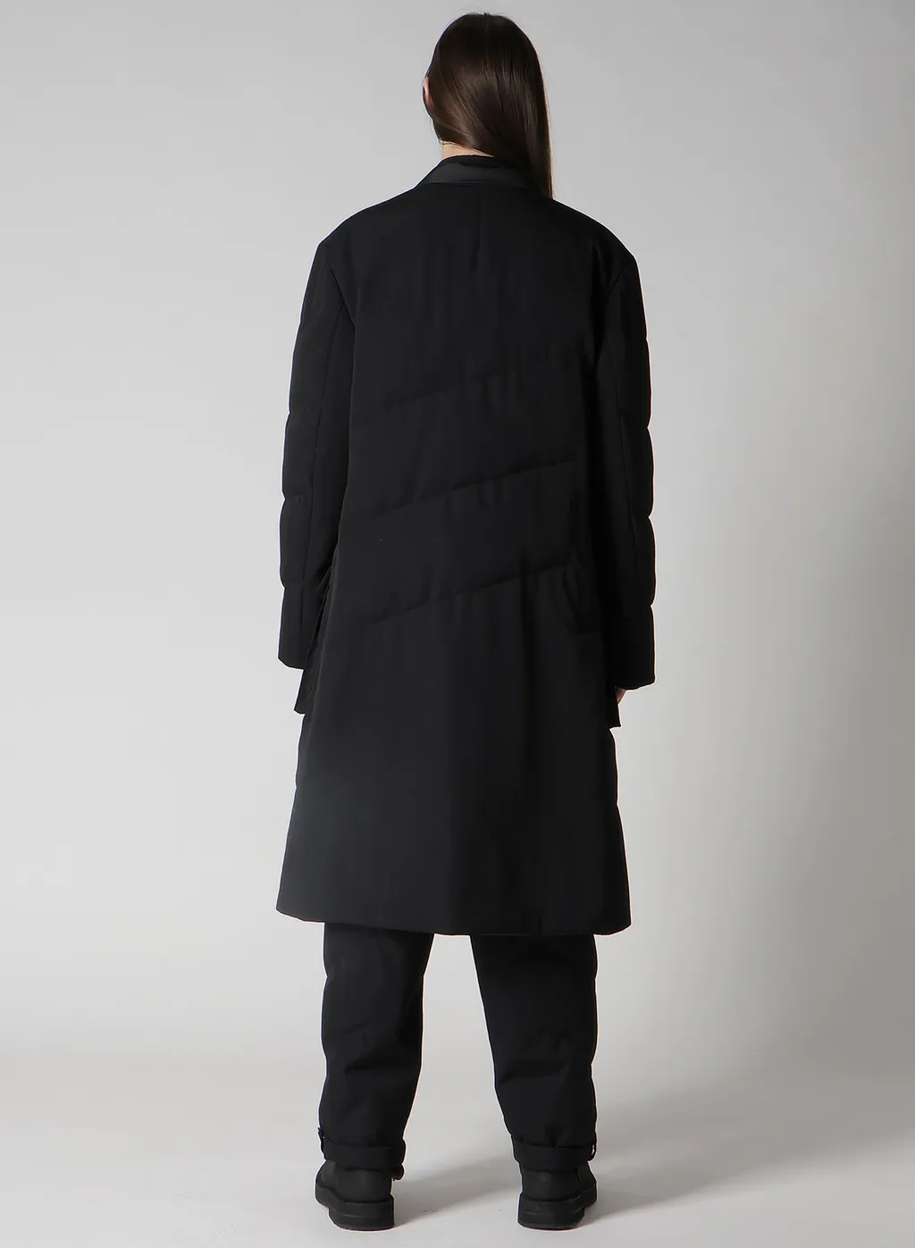 Wool Gabardine 3Buttons Diagonal Padded Long Jacket