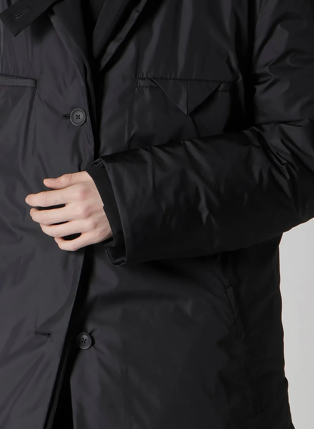 Wool Gabardine 3Buttons Diagonal Padded Long Jacket