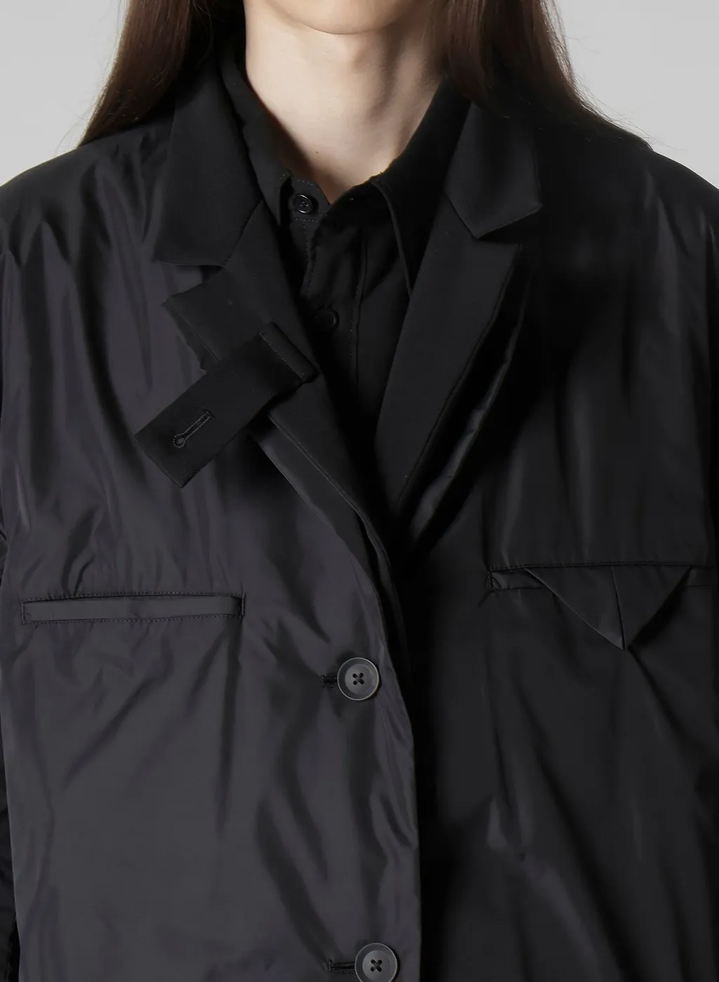 Wool Gabardine 3Buttons Diagonal Padded Long Jacket