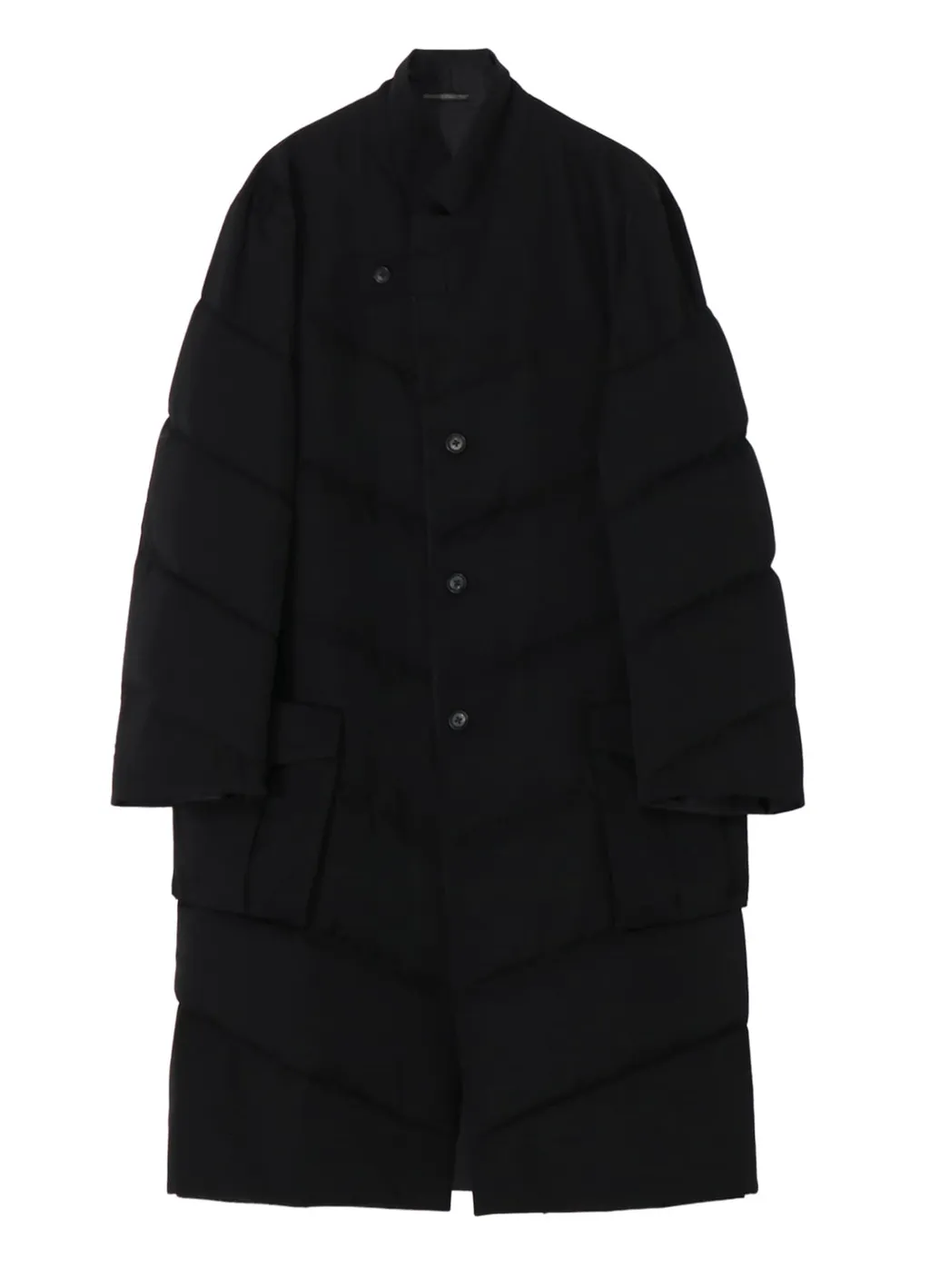 Wool Gabardine 3Buttons Diagonal Padded Long Jacket