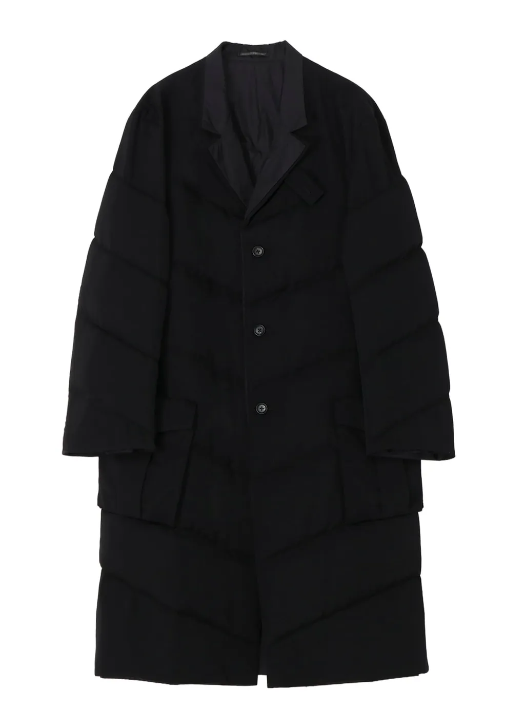 Wool Gabardine 3Buttons Diagonal Padded Long Jacket