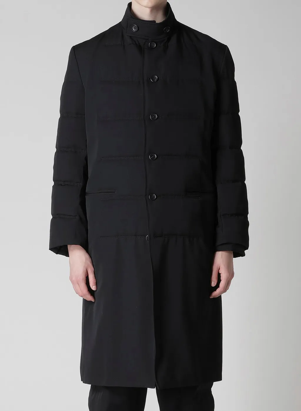 Wool Gabardine Horizontal Padded Long Jacket