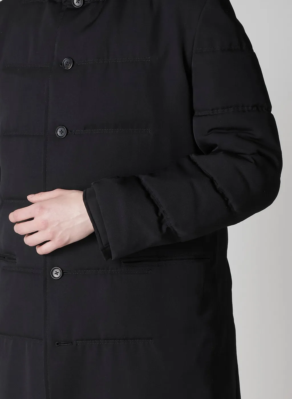 Wool Gabardine Horizontal Padded Long Jacket