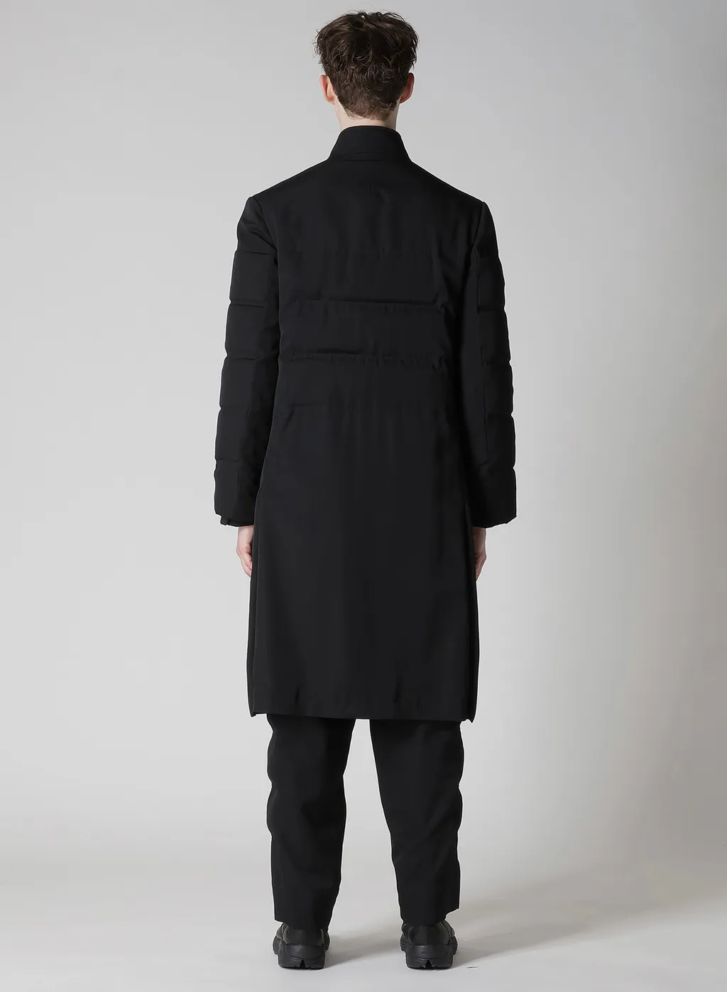 Wool Gabardine Horizontal Padded Long Jacket