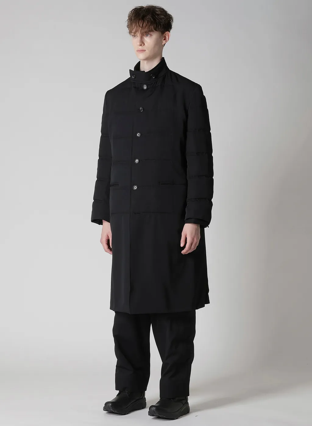 Wool Gabardine Horizontal Padded Long Jacket