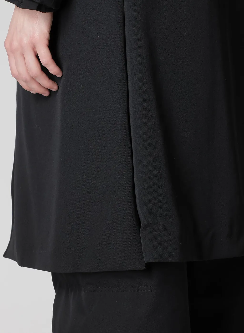 Wool Gabardine Horizontal Padded Long Jacket