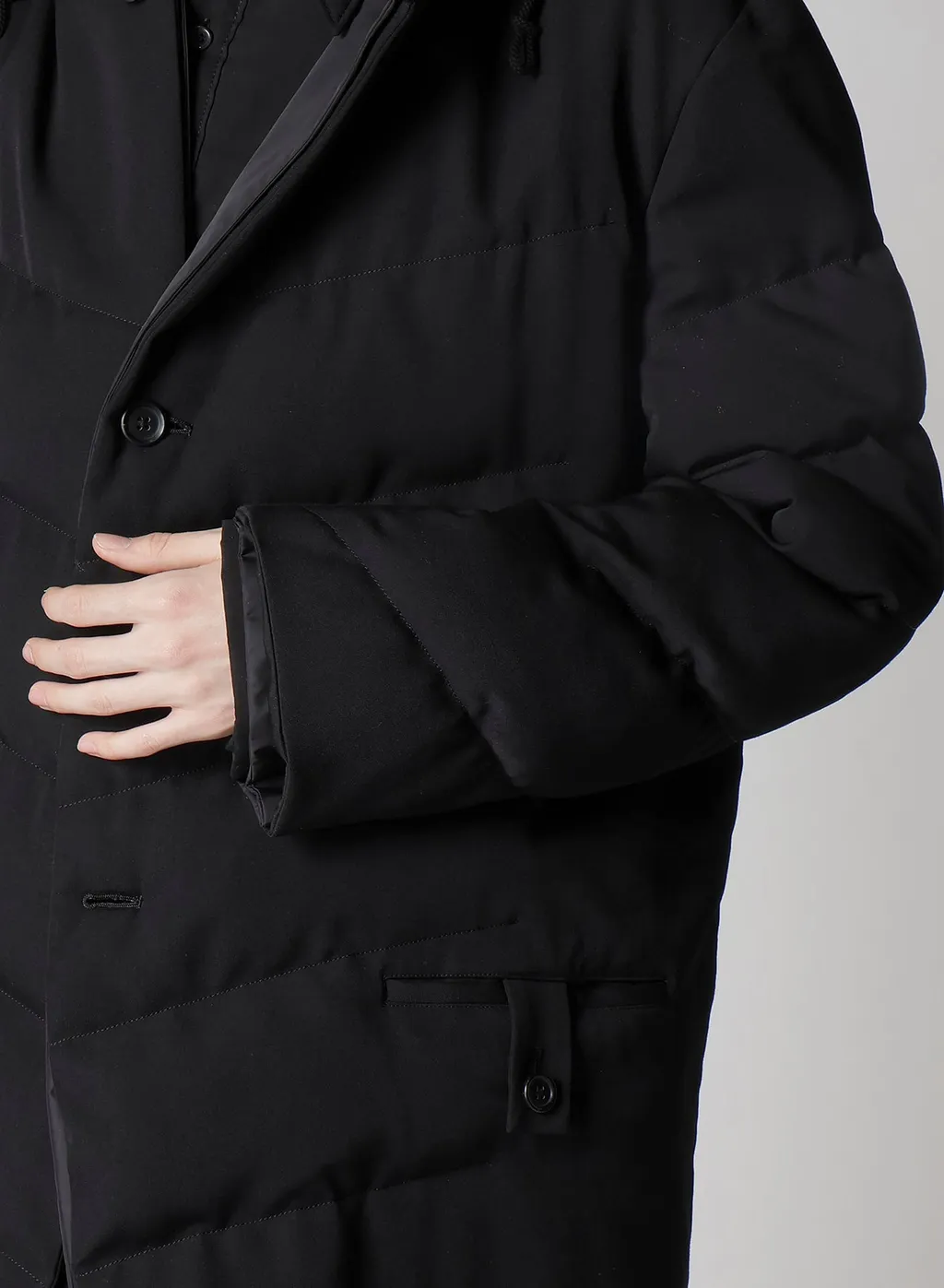 Wool Gabardine Diagonal Padded Hooded Jacket