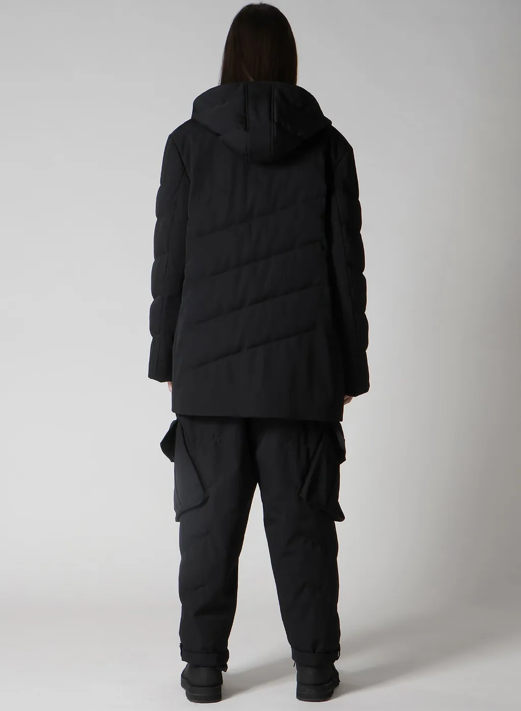 Wool Gabardine Diagonal Padded Hooded Jacket