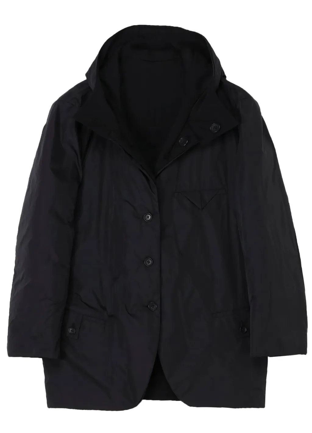 Wool Gabardine Diagonal Padded Hooded Jacket