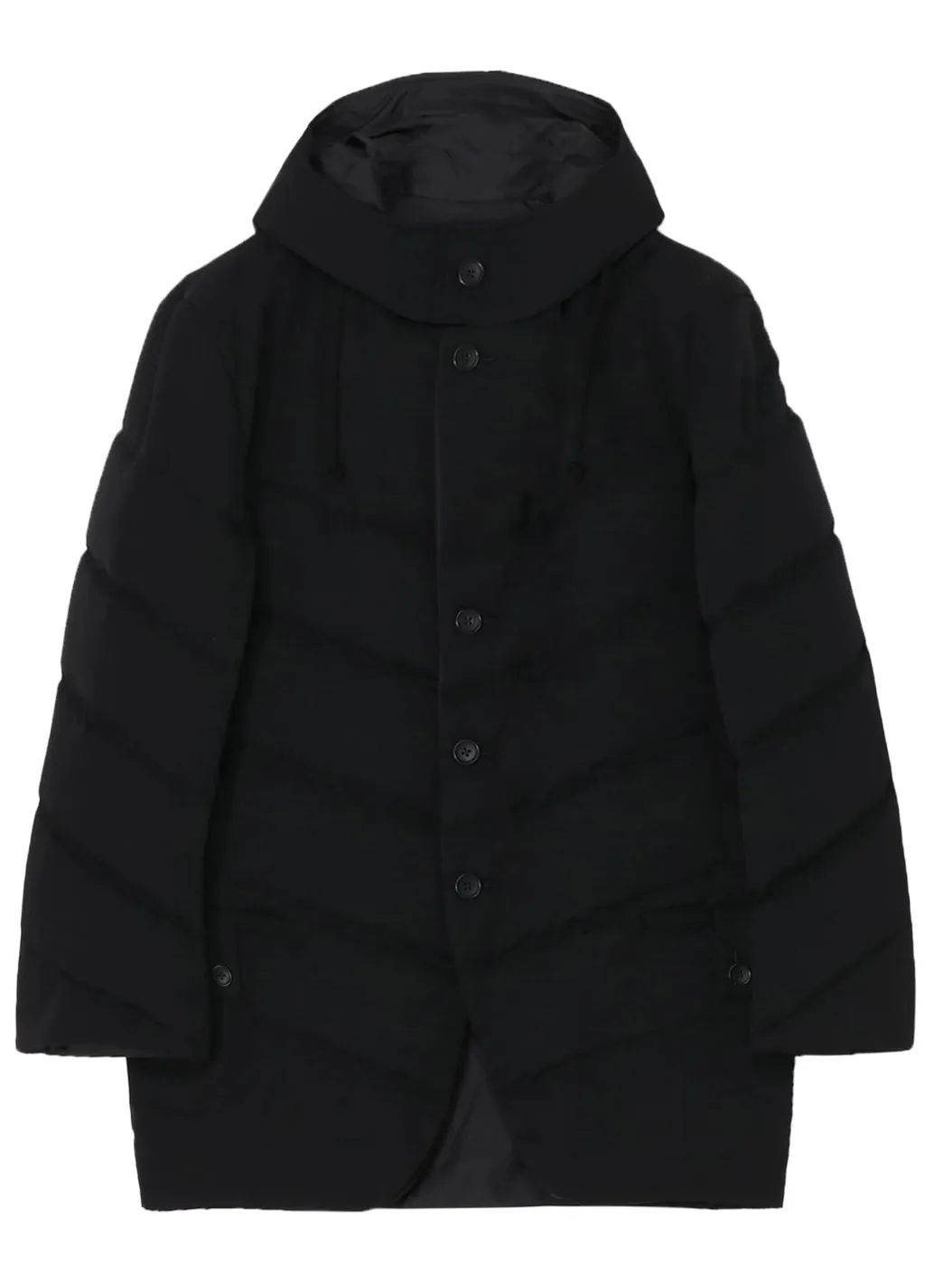 Wool Gabardine Diagonal Padded Hooded Jacket