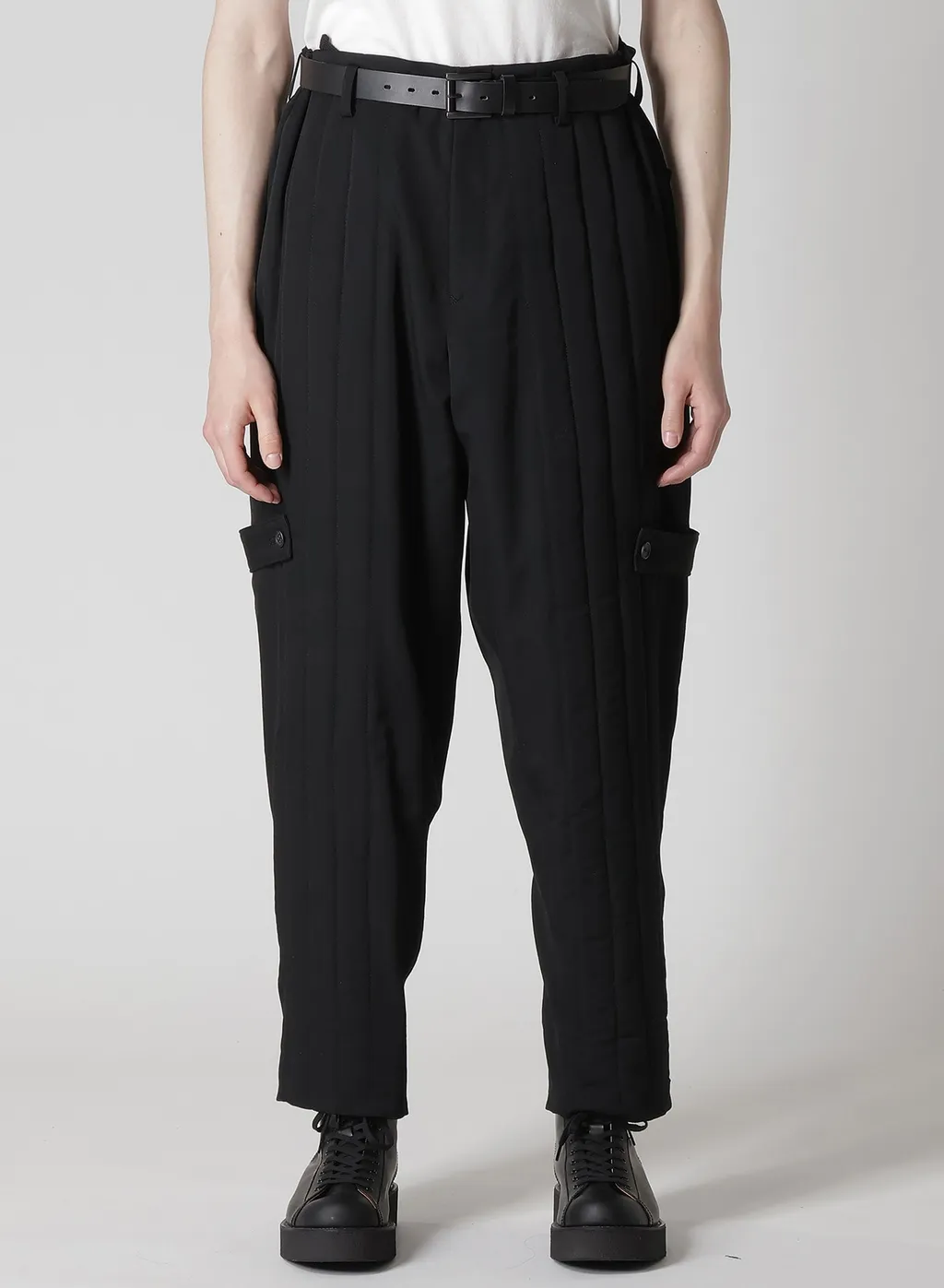 Wool Gabardine Tab Detail Padded Pants