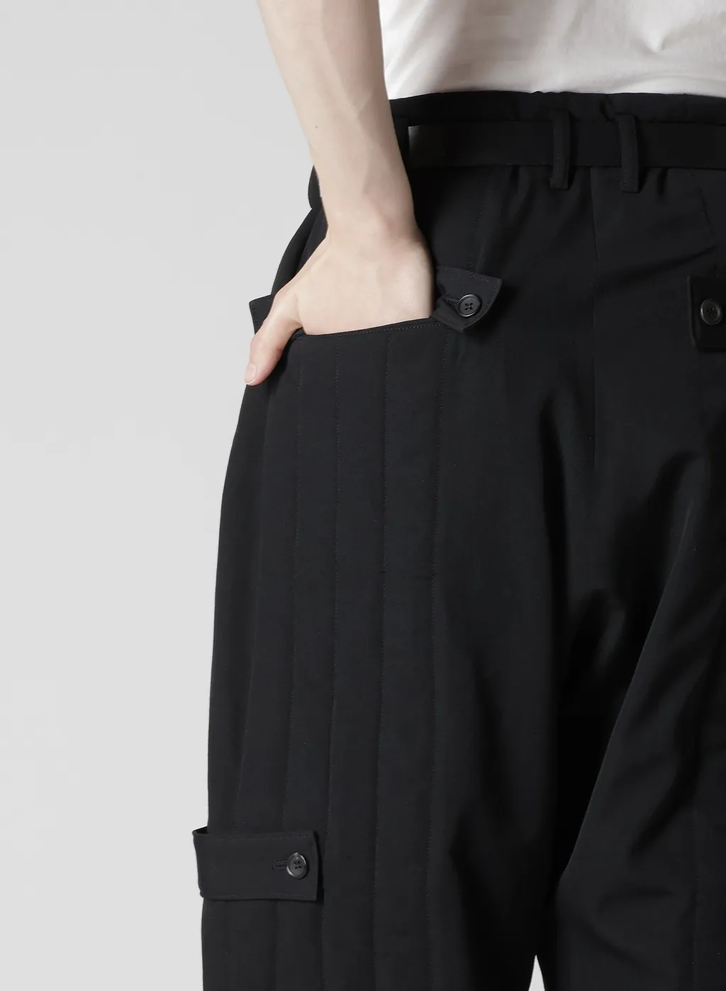 Wool Gabardine Tab Detail Padded Pants