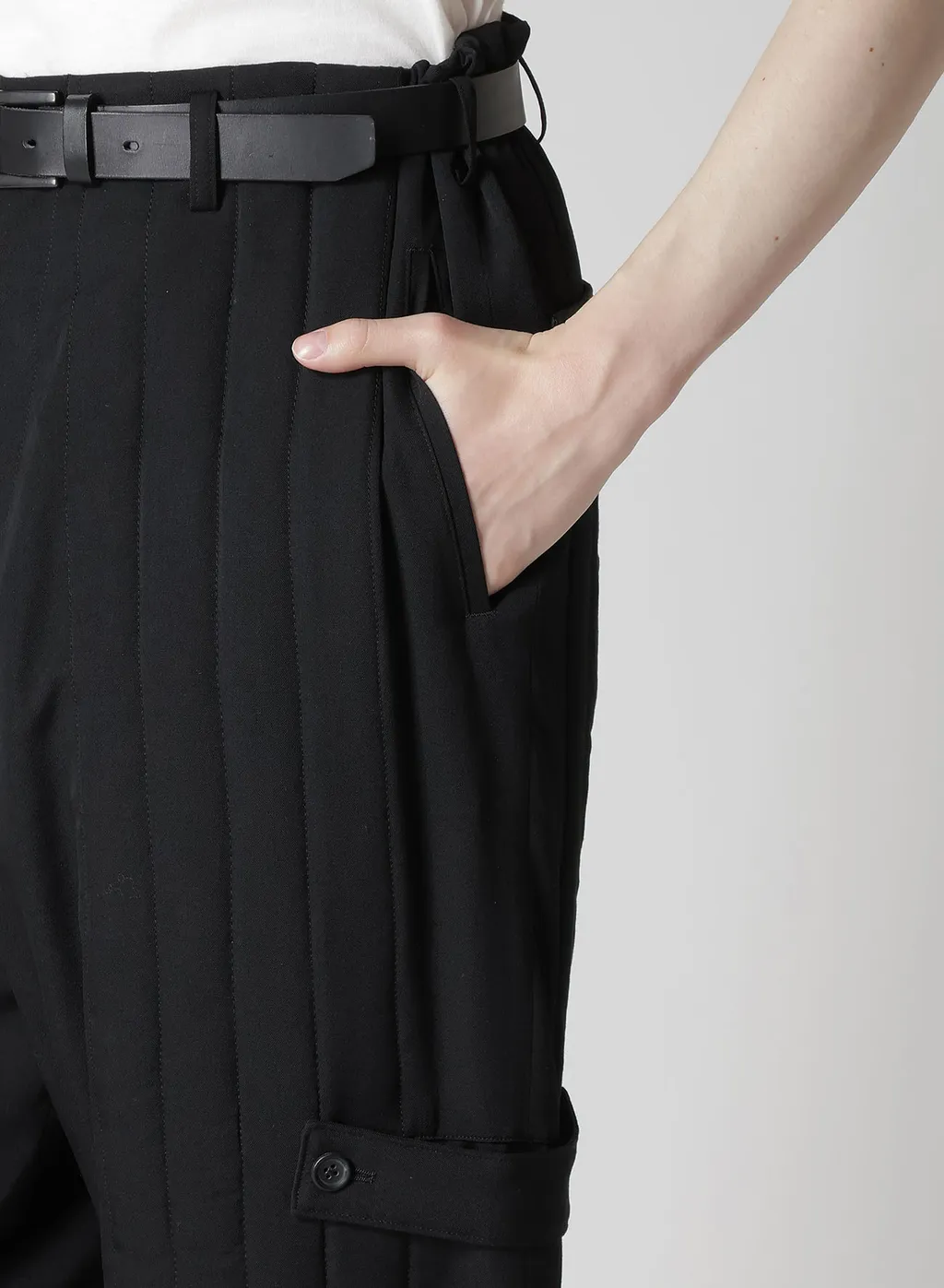 Wool Gabardine Tab Detail Padded Pants