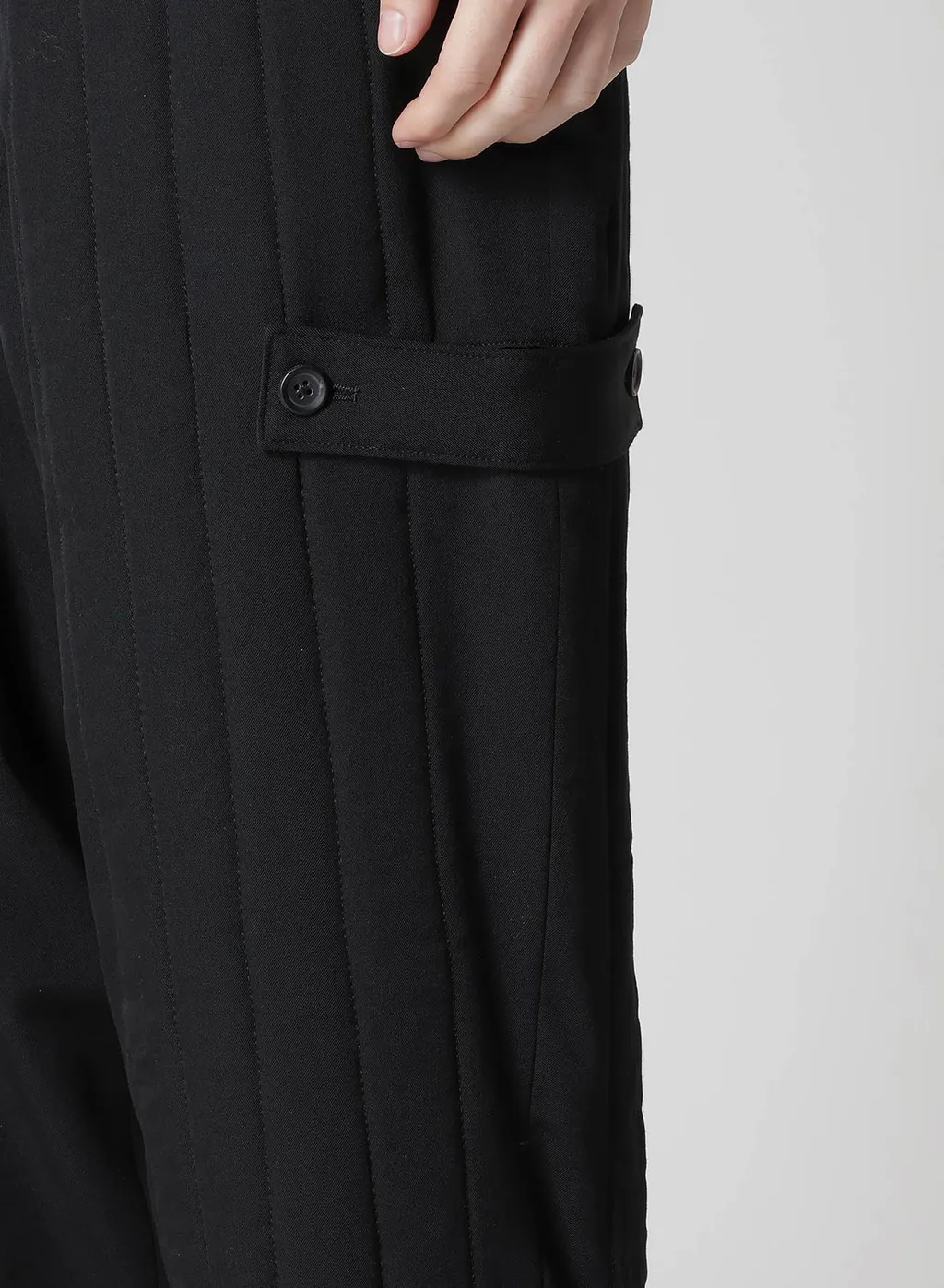 Wool Gabardine Tab Detail Padded Pants
