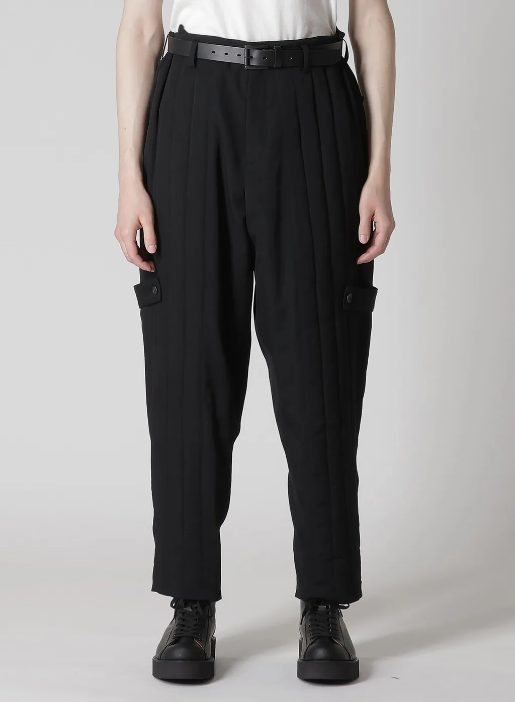 Wool Gabardine Tab Detail Padded Pants