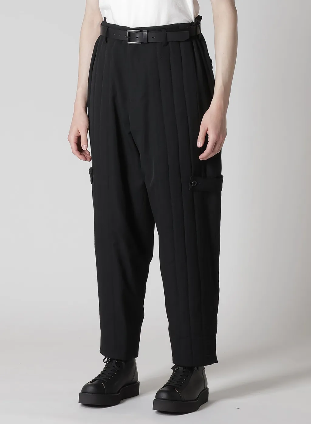 Wool Gabardine Tab Detail Padded Pants