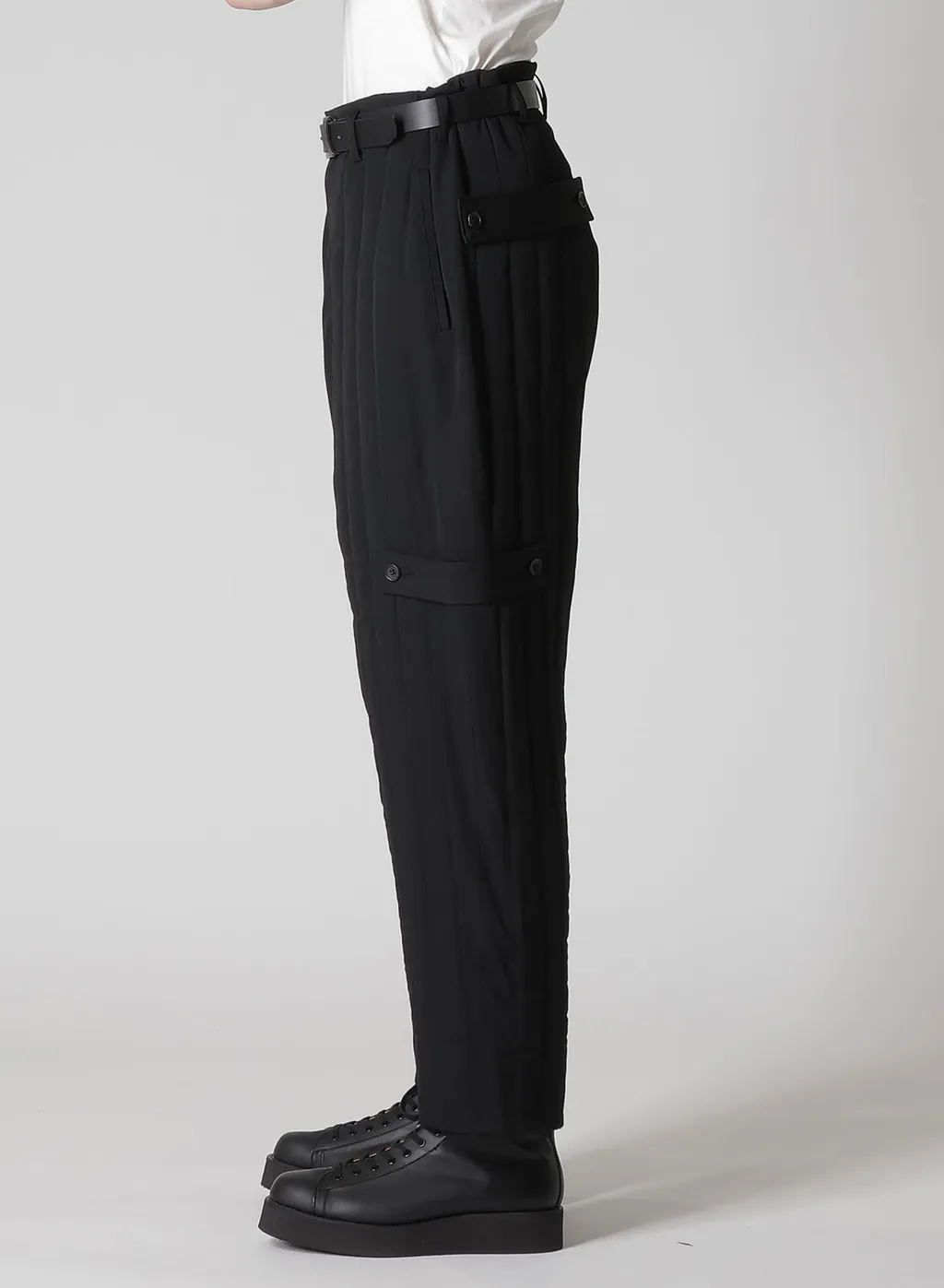 Wool Gabardine Tab Detail Padded Pants