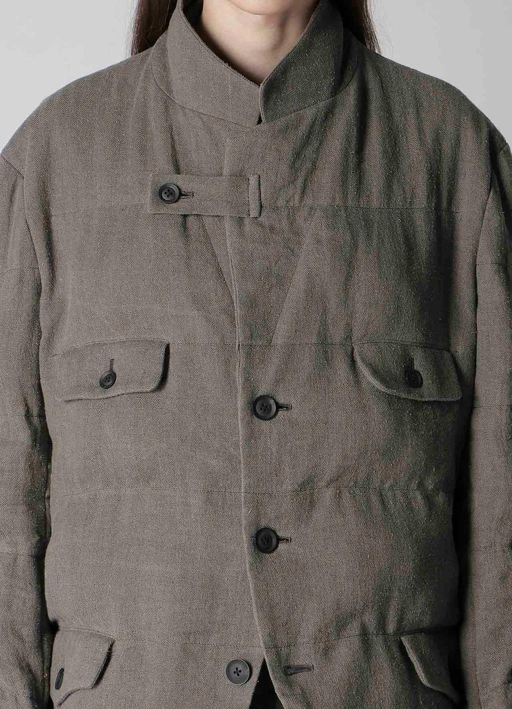 Silk Linen Inked 3 Buttons Horizontal Padded Jacket