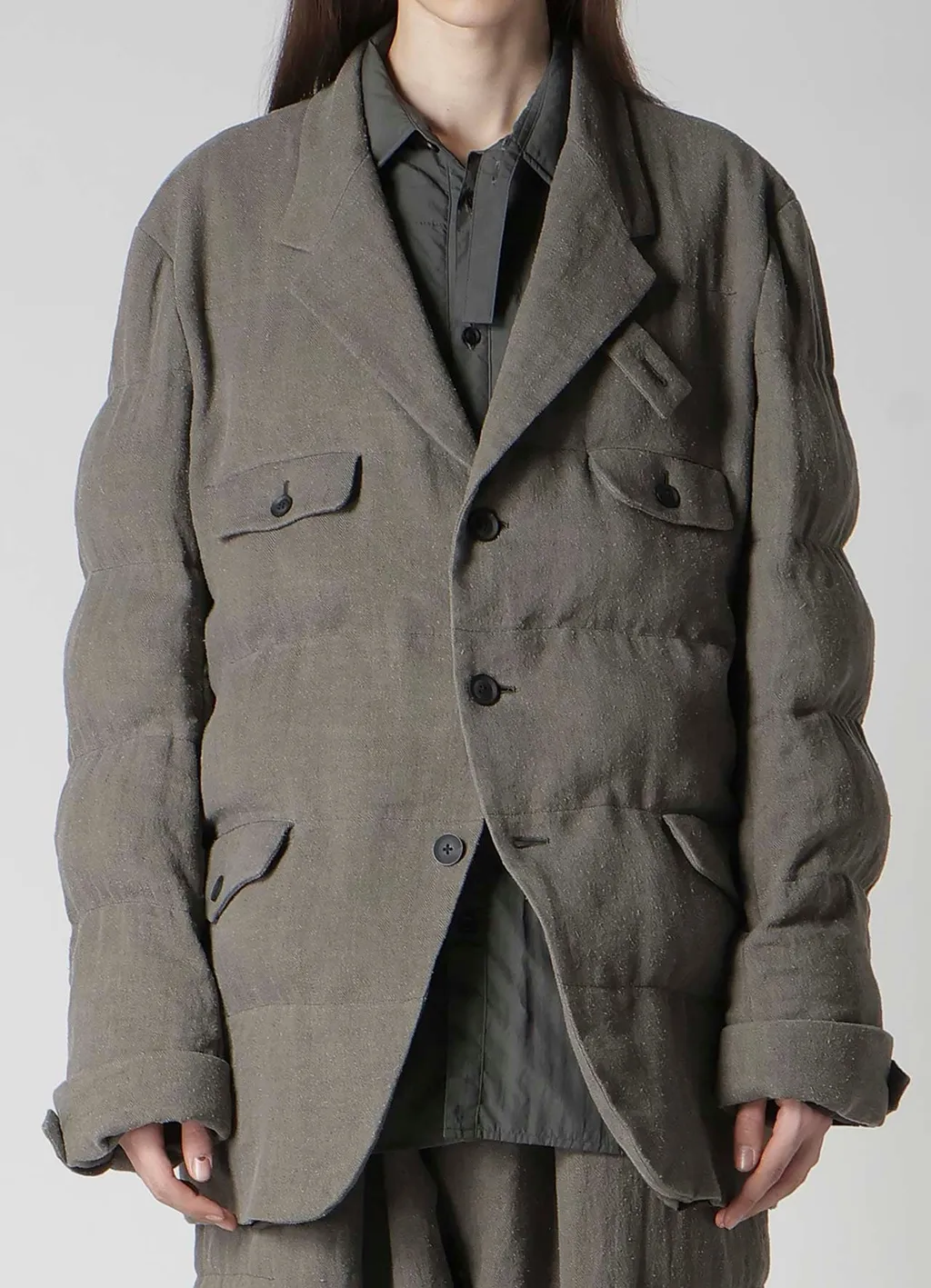 Silk Linen Inked 3 Buttons Horizontal Padded Jacket