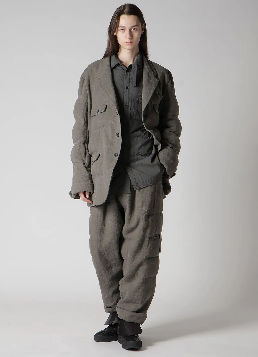 Silk Linen Inked 3 Buttons Horizontal Padded Jacket