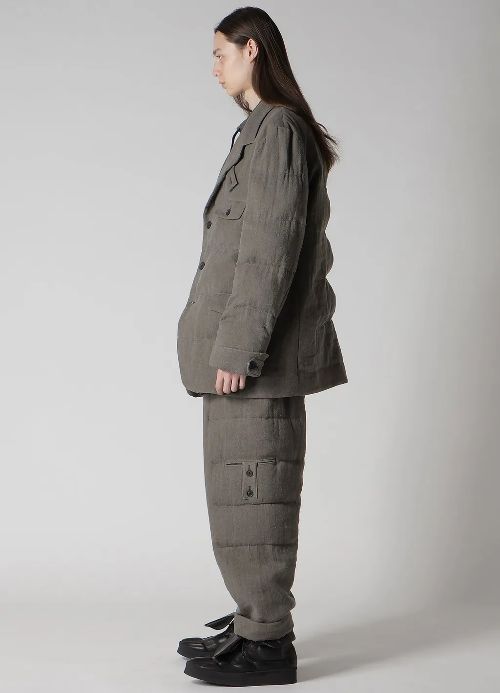 Silk Linen Inked 3 Buttons Horizontal Padded Jacket