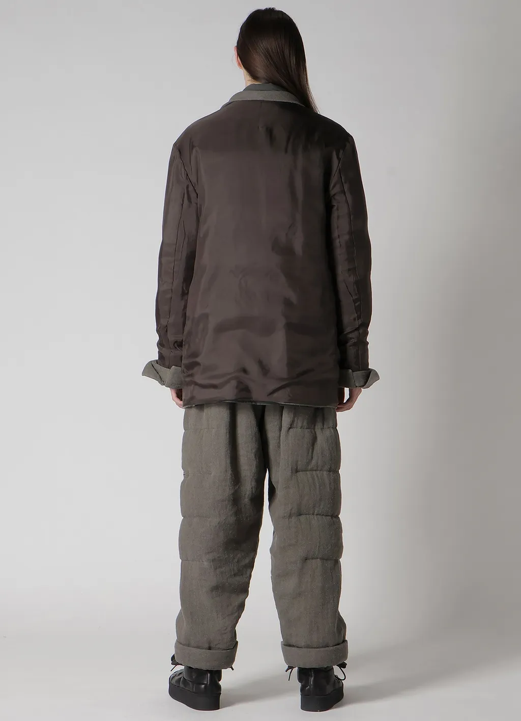 Silk Linen Inked 3 Buttons Horizontal Padded Jacket