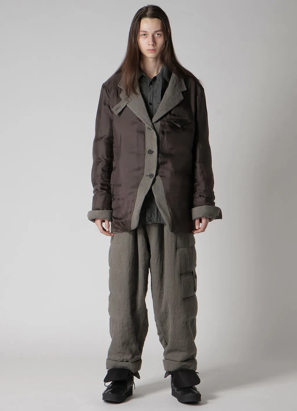 Silk Linen Inked 3 Buttons Horizontal Padded Jacket