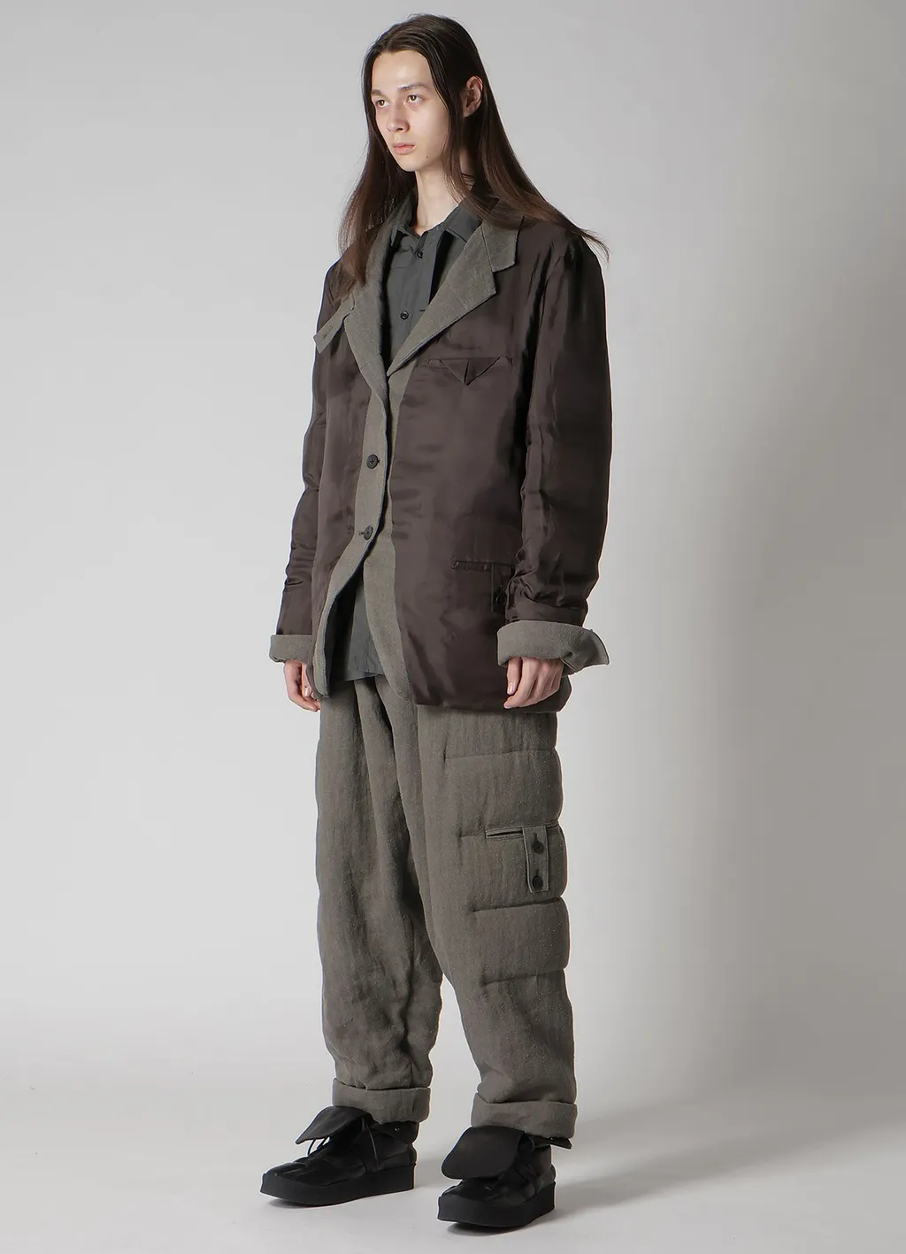 Silk Linen Inked 3 Buttons Horizontal Padded Jacket