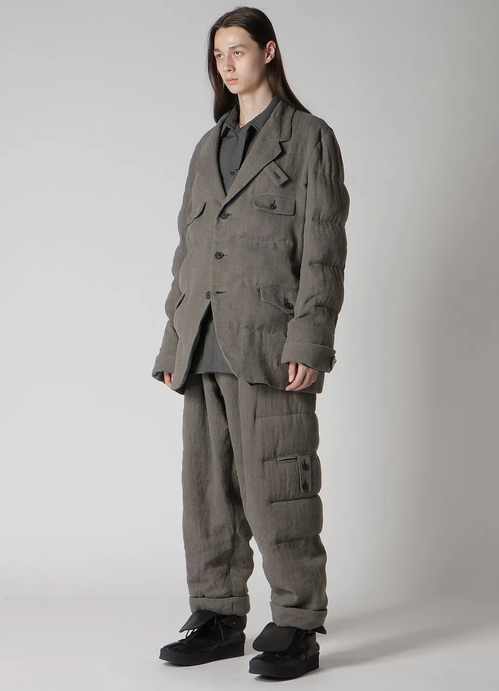 Silk Linen Inked 3 Buttons Horizontal Padded Jacket