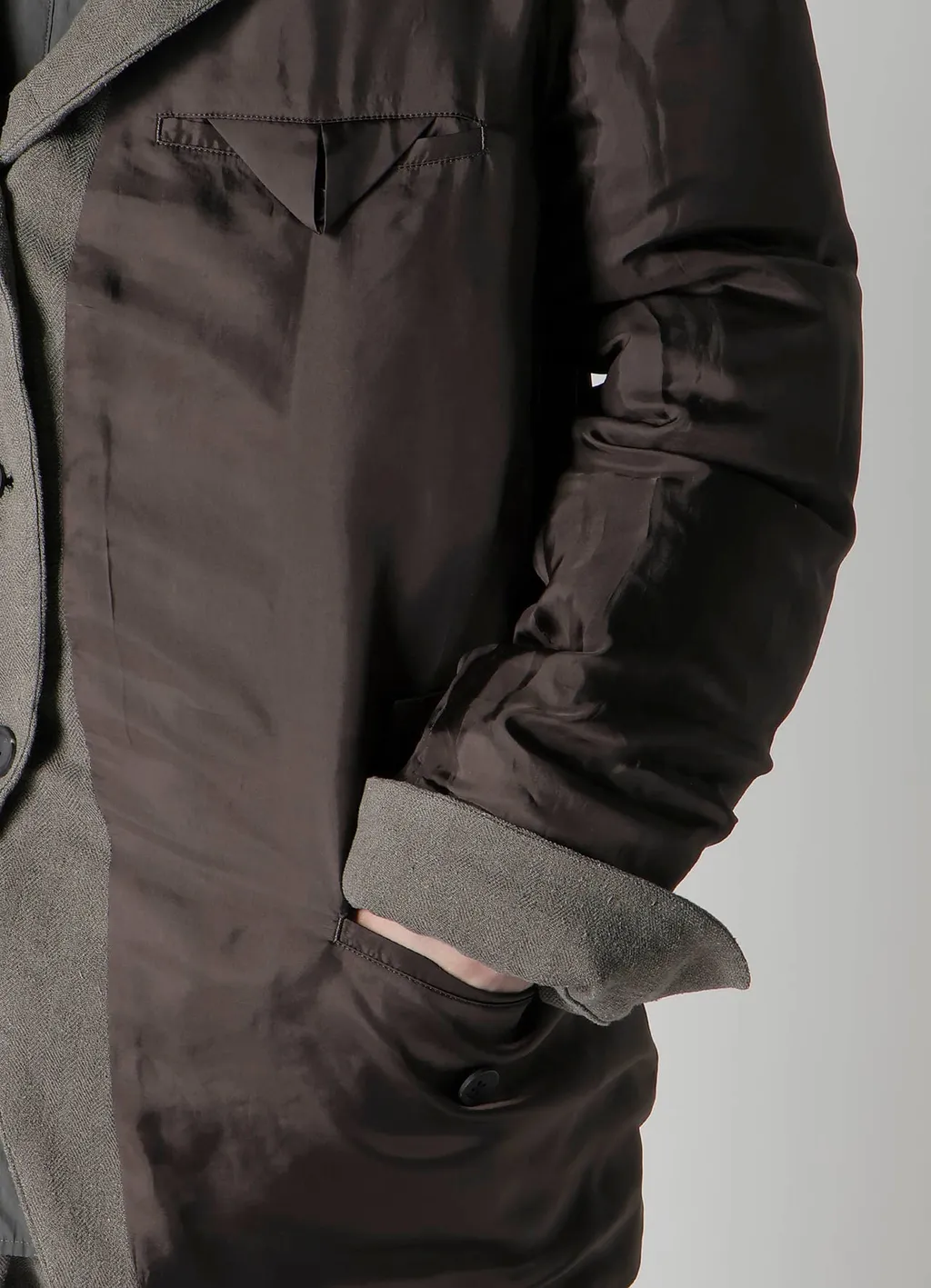 Silk Linen Inked 3 Buttons Horizontal Padded Jacket