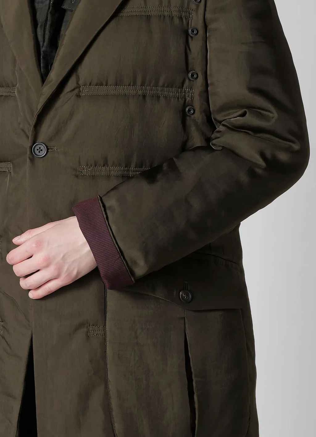 Khaki Cu Twill 2 Buttons Padded Long Jacket