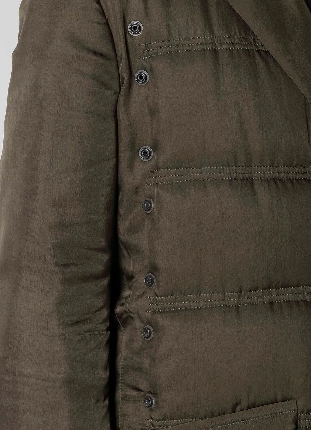 Khaki Cu Twill 2 Buttons Padded Long Jacket