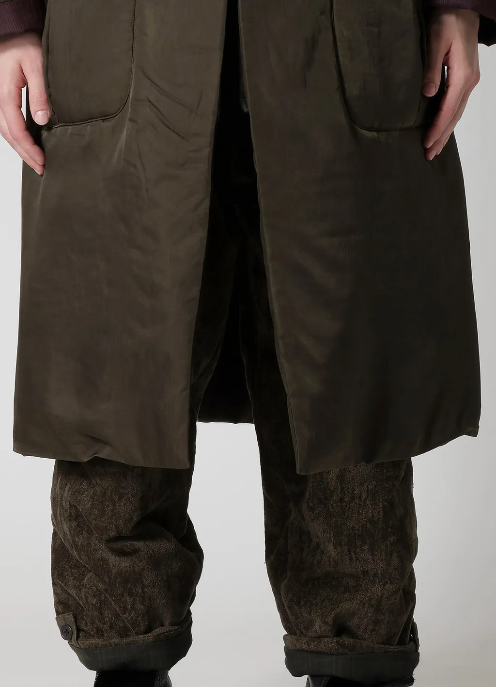 Khaki Cu Twill 2 Buttons Padded Long Jacket