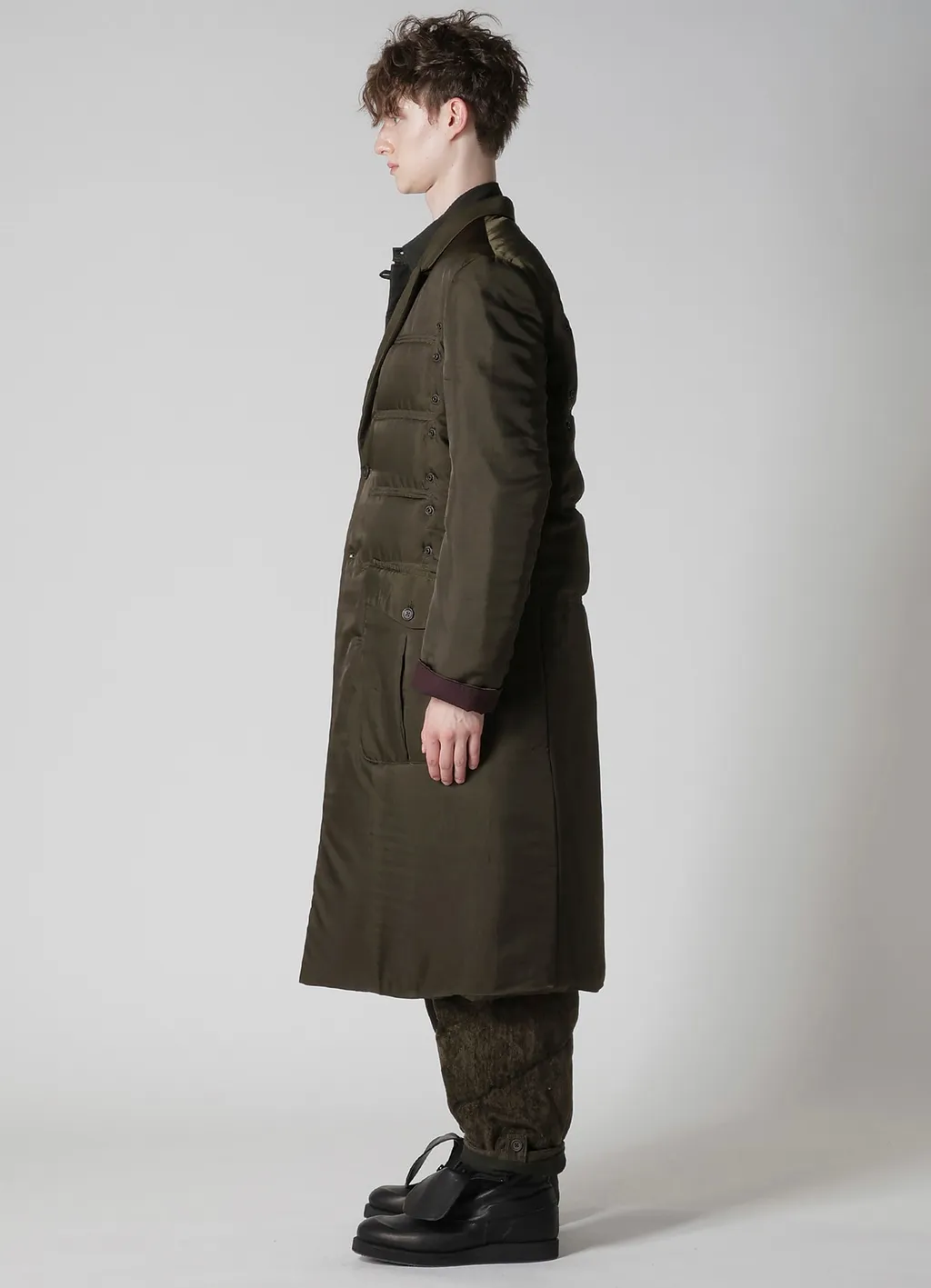 Khaki Cu Twill 2 Buttons Padded Long Jacket