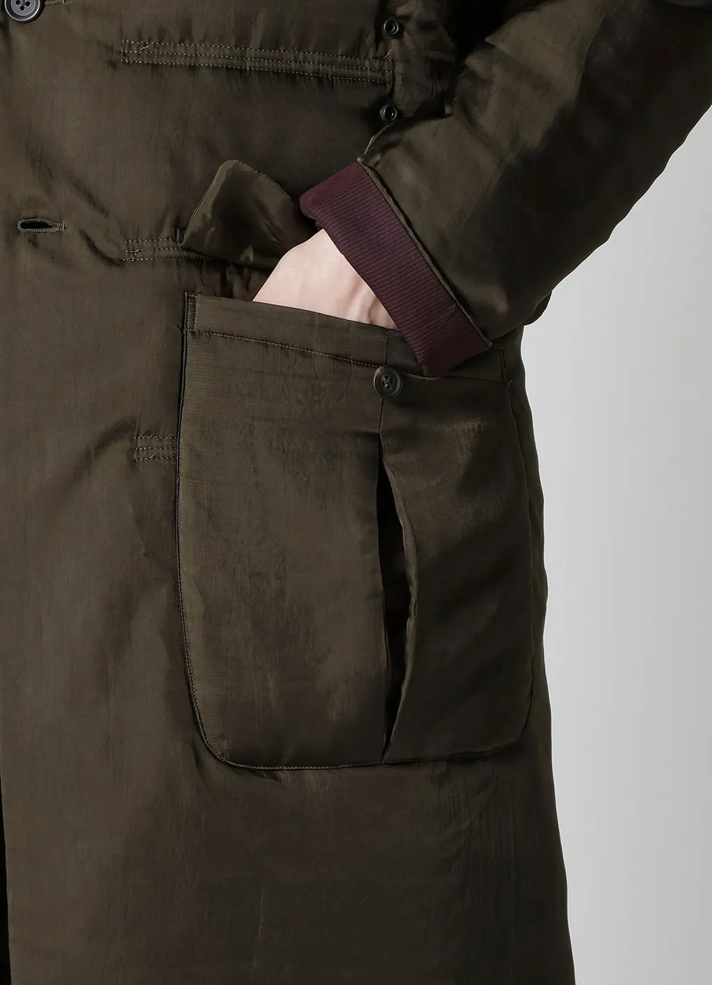 Khaki Cu Twill 2 Buttons Padded Long Jacket