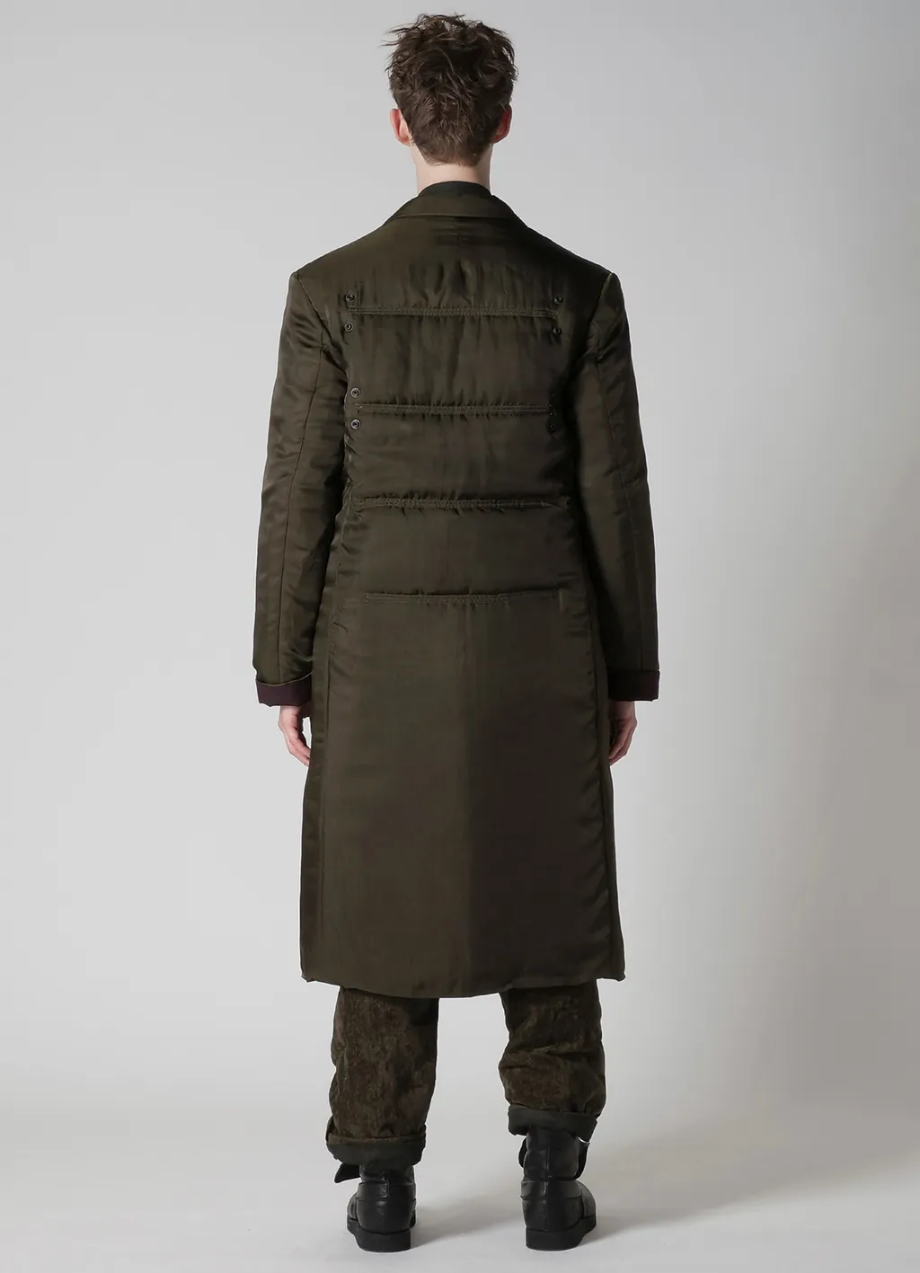 Khaki Cu Twill 2 Buttons Padded Long Jacket