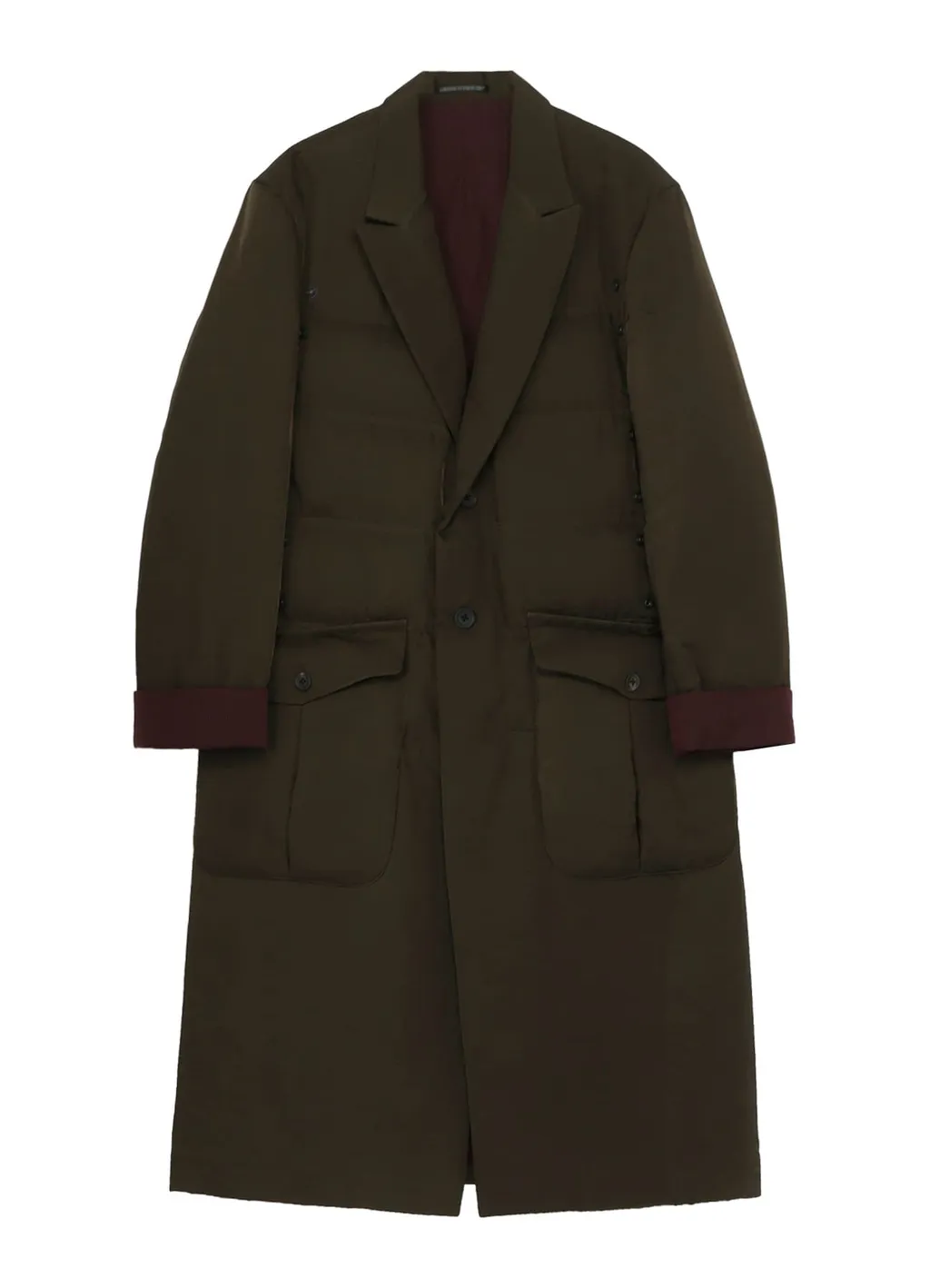 Khaki Cu Twill 2 Buttons Padded Long Jacket