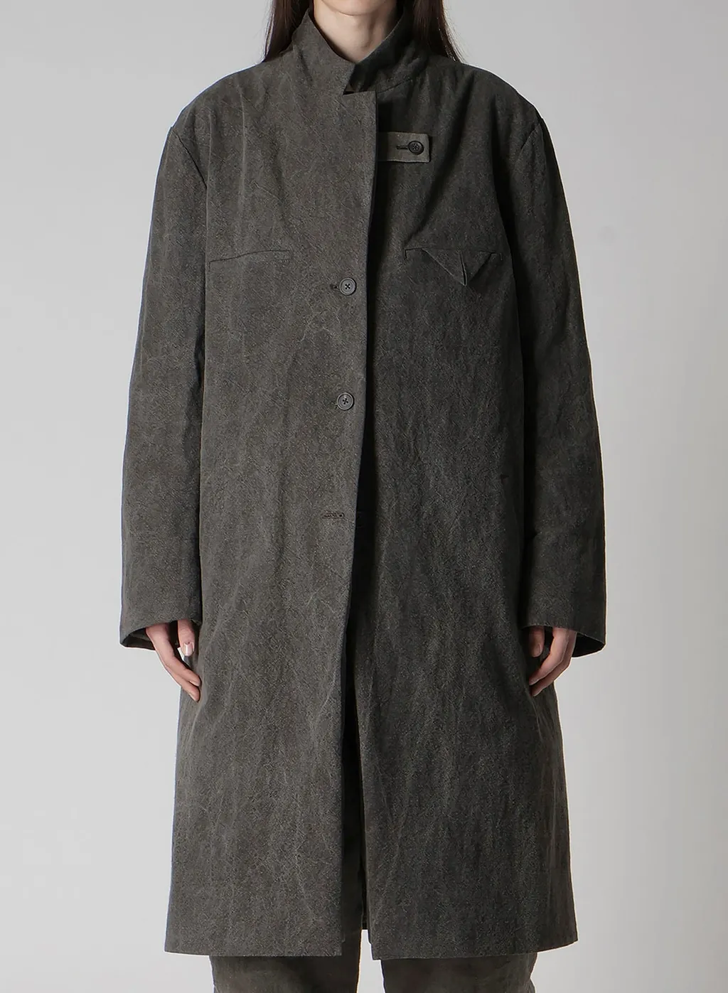 Silk Linen 3Buttons Diagonal Padded Long Jacket