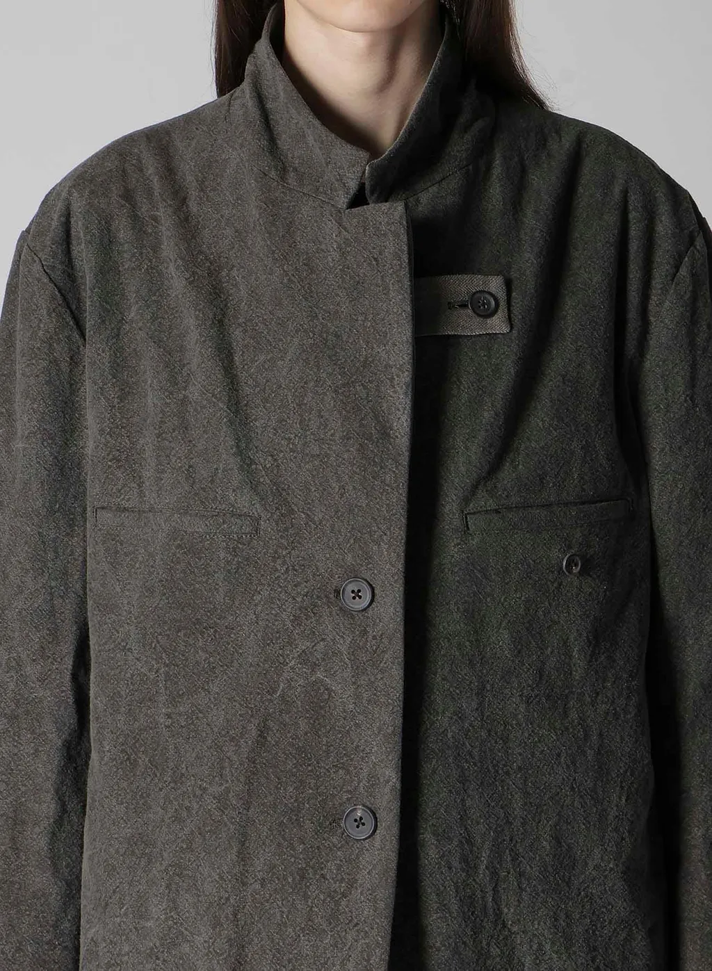 Silk Linen 3Buttons Diagonal Padded Long Jacket