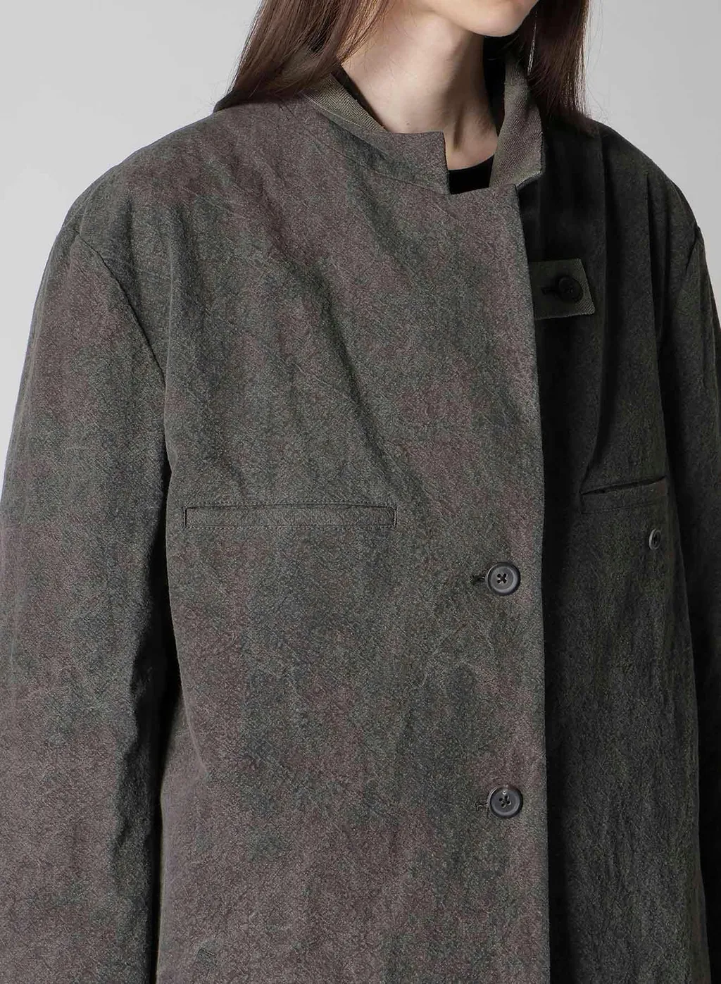 Silk Linen 3Buttons Diagonal Padded Long Jacket