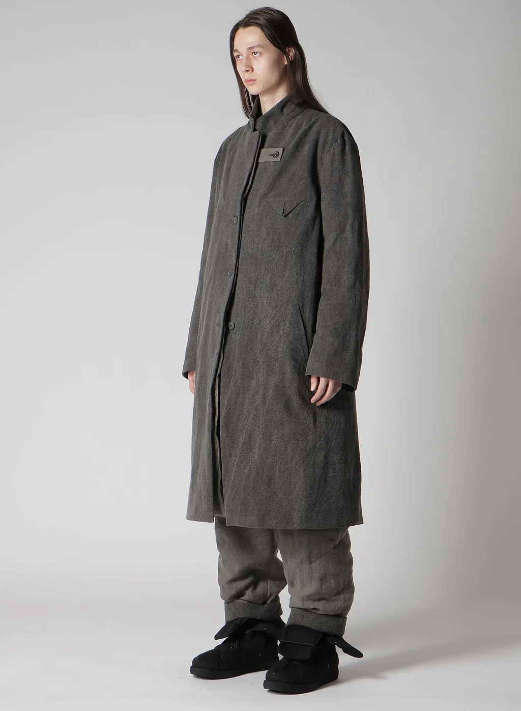 Silk Linen 3Buttons Diagonal Padded Long Jacket