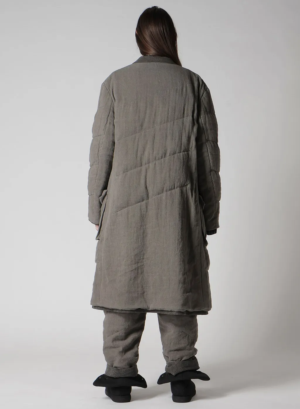 Silk Linen 3Buttons Diagonal Padded Long Jacket