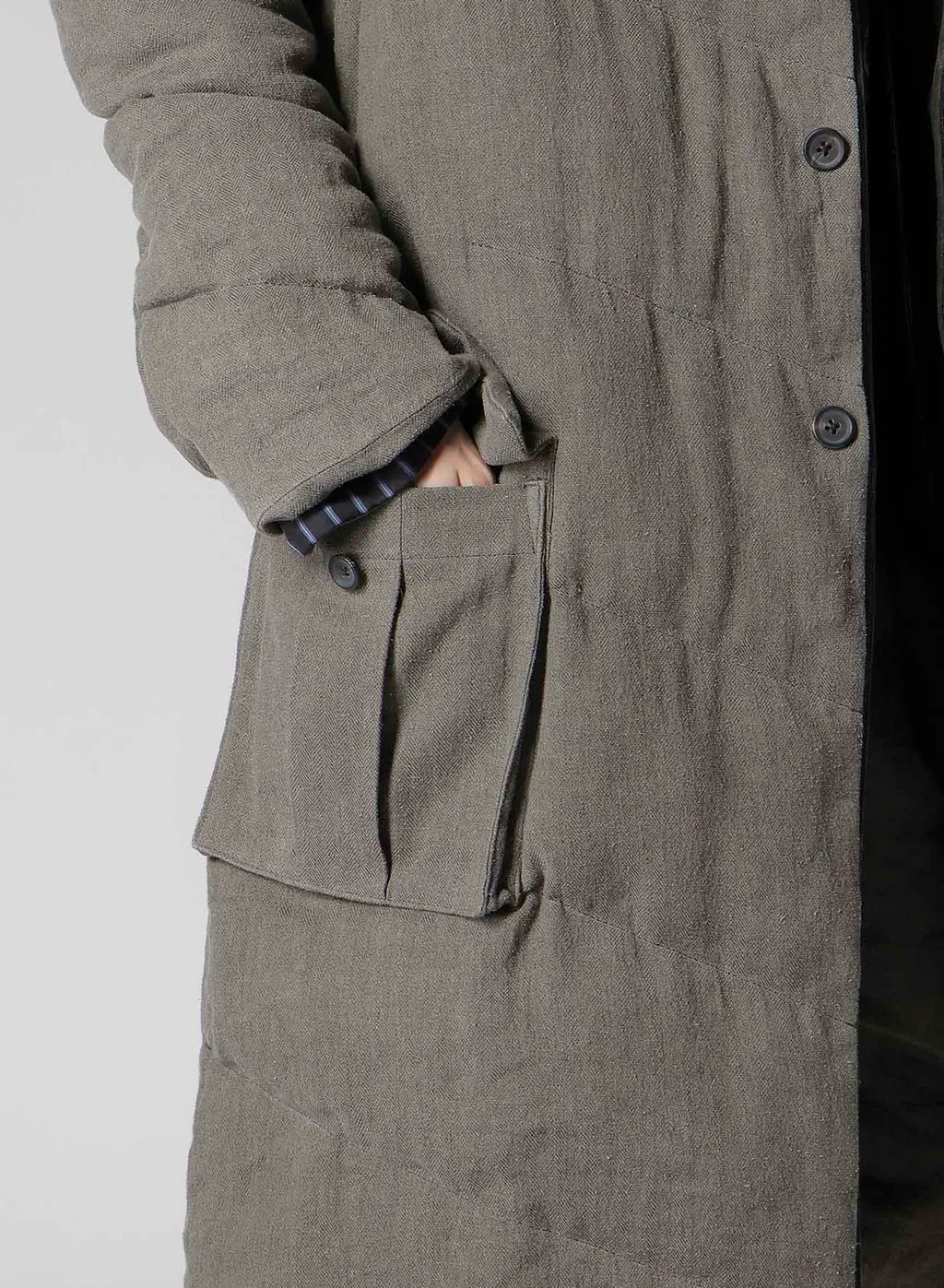 Silk Linen 3Buttons Diagonal Padded Long Jacket