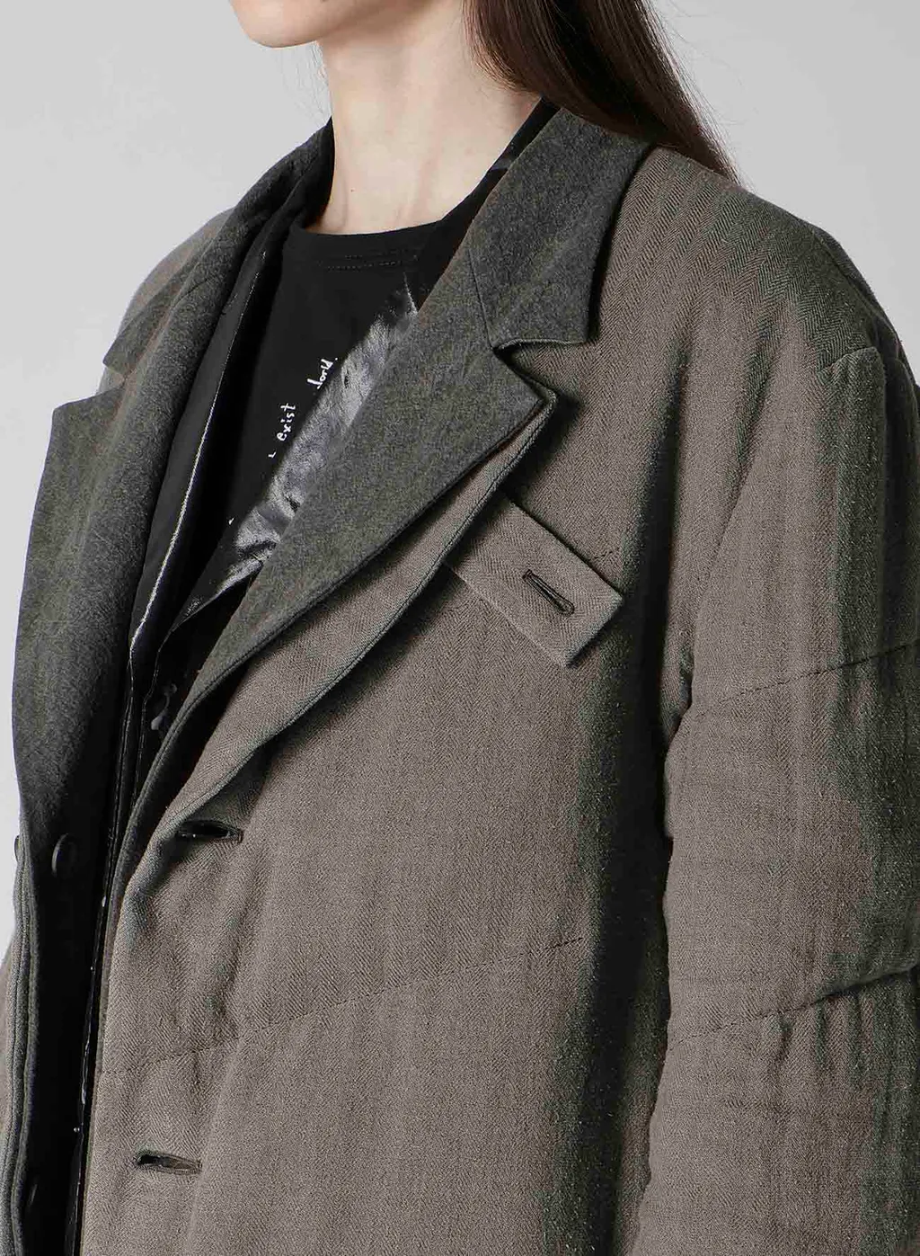 Silk Linen 3Buttons Diagonal Padded Long Jacket