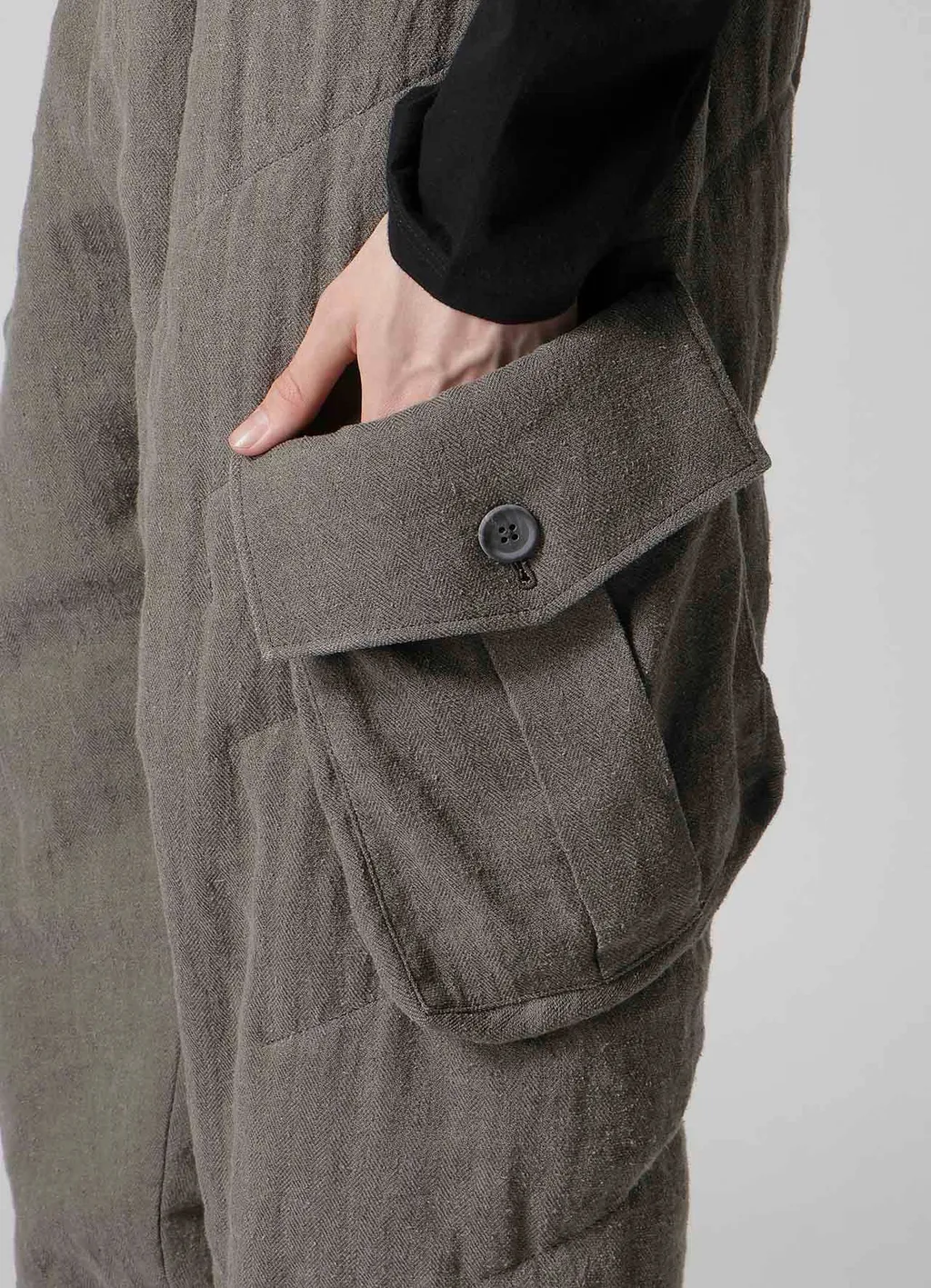 Silk Linen Pocket Detail Padded Pants