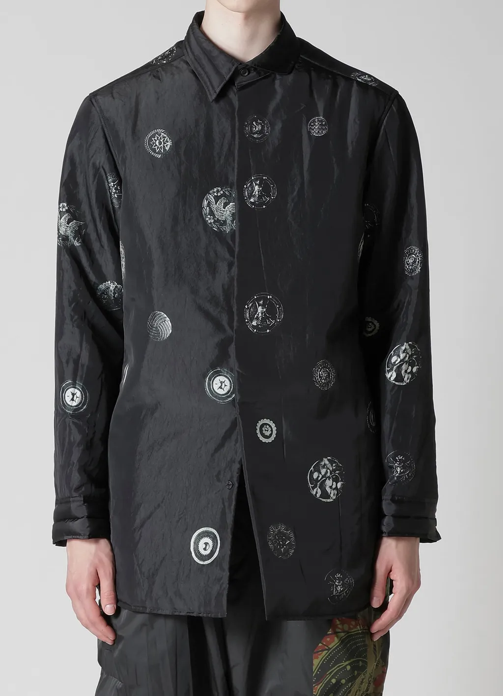 Button Printed Padded Collar Blouse