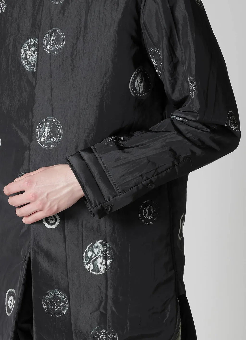 Button Printed Padded Collar Blouse