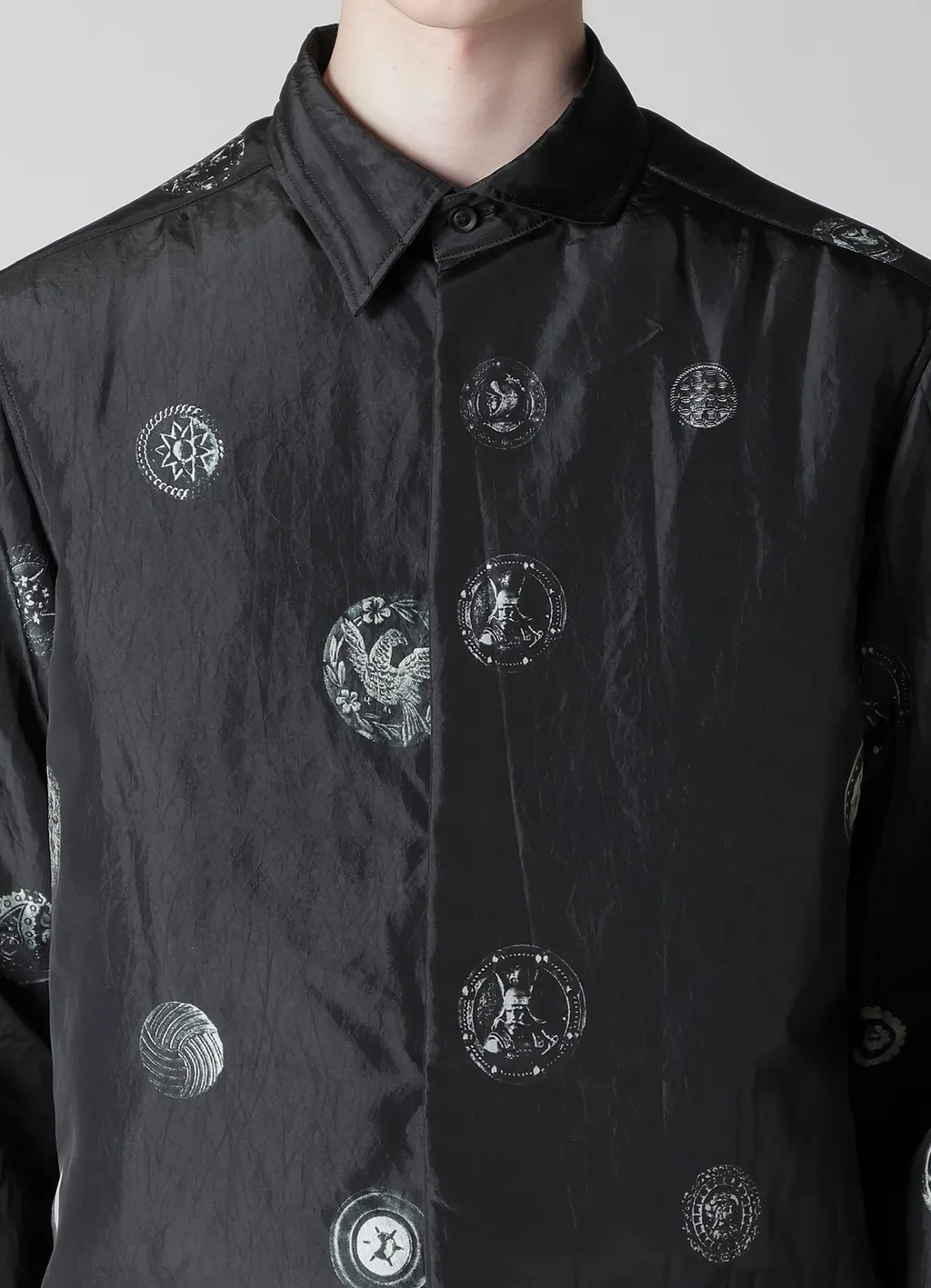 Button Printed Padded Collar Blouse