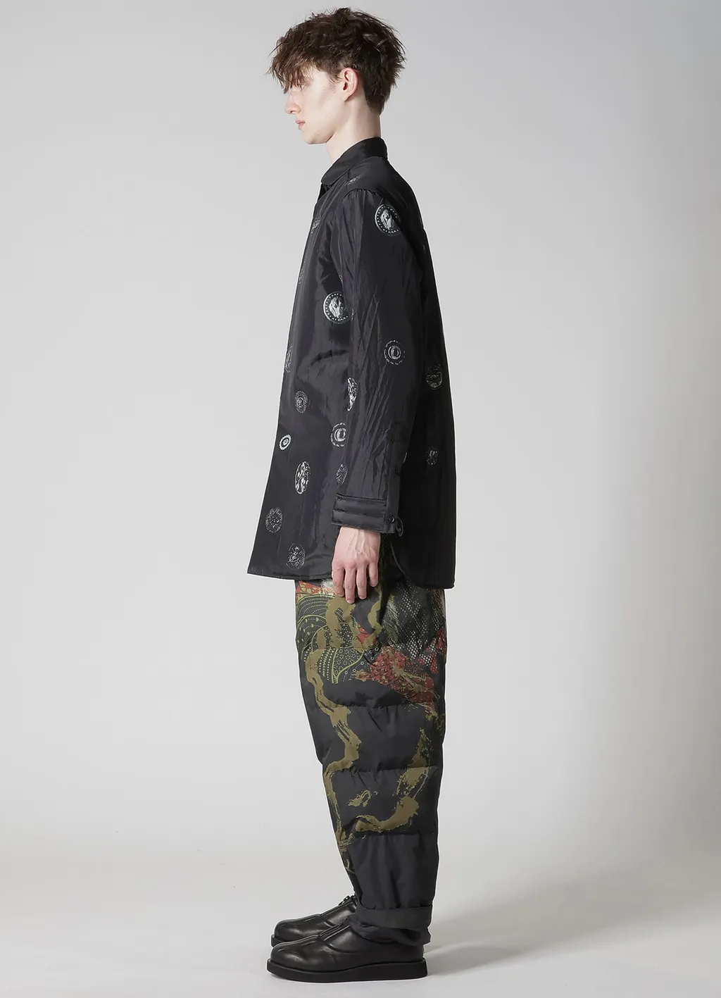 Button Printed Padded Collar Blouse